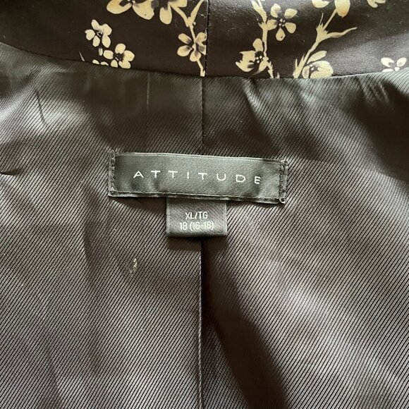 Attitude Open Front 3/4 Sleeve Lined Jacket Black Floral XL - Picture 5 of 6